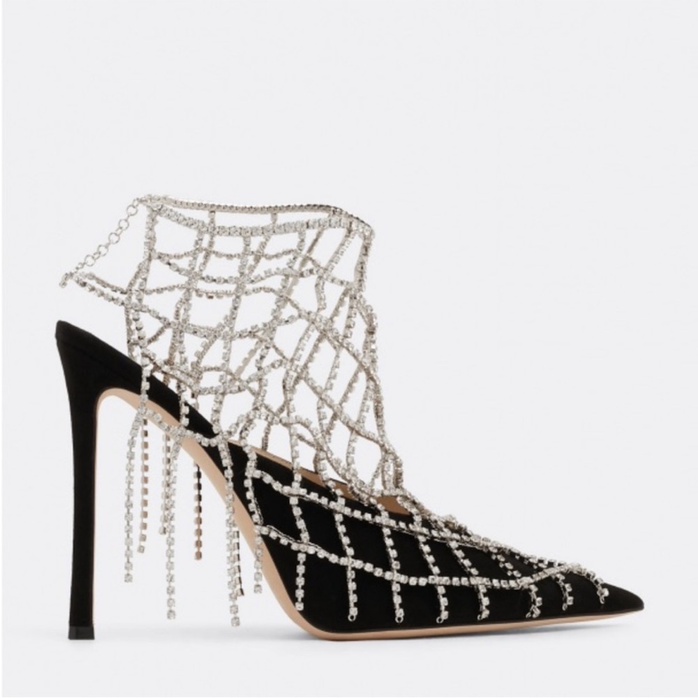 New JIMMY CHOO Scotty Suede Pumps With Crystal Chains 37.5 $3,850 - Picture 6 of 15